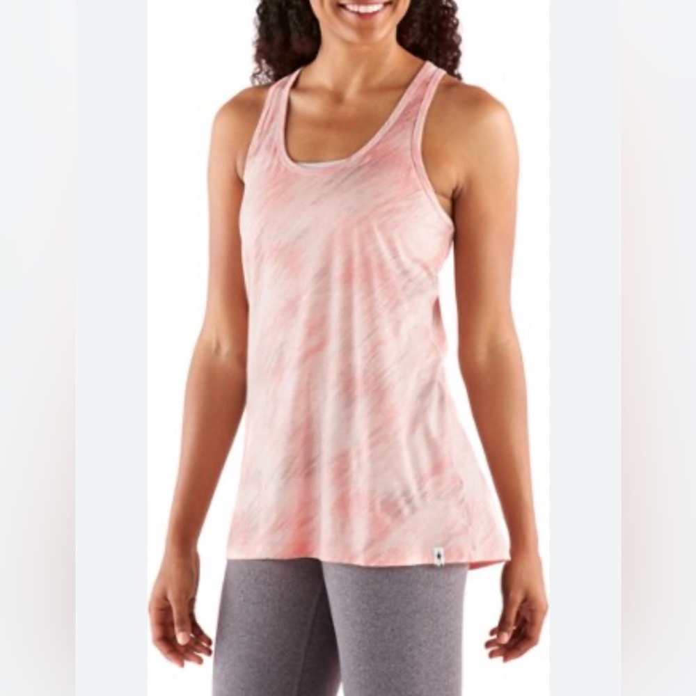 Smartwool Women’s Merino Wool Nylon 150 Pink Pattern Tank back cut-out hiking S‎